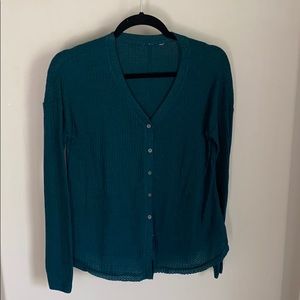 Waffle dark teal blue-green button down cardigan